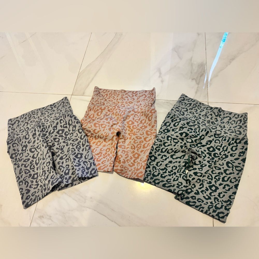 SHEIN Leopard Print Athletic Shorts - Gray, orange, Green #14